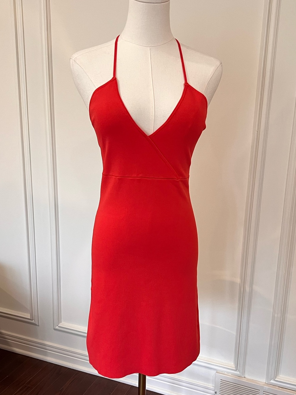 NWT‎ Zara Red Halter Mini Dress Corset Lace-Up Back Size M